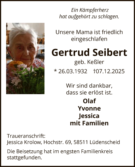 Traueranzeige von Gertrud Seibert von HALN