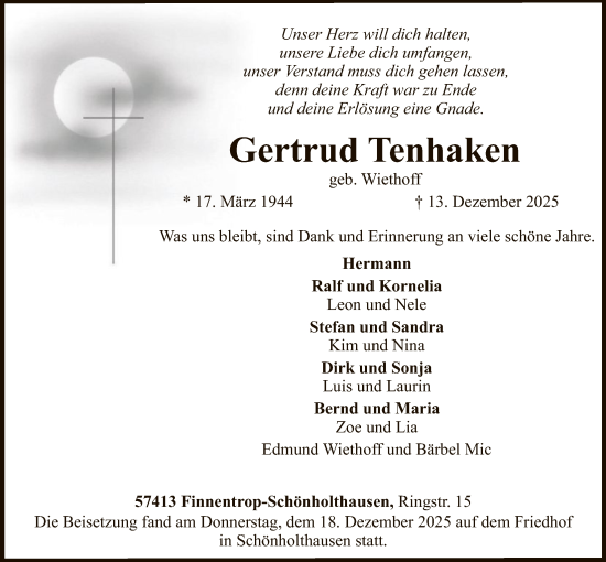 Traueranzeige von Gertrud Tenhaken von HASK