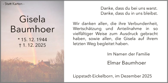 Traueranzeige von Gisela Baumhoer von HASO