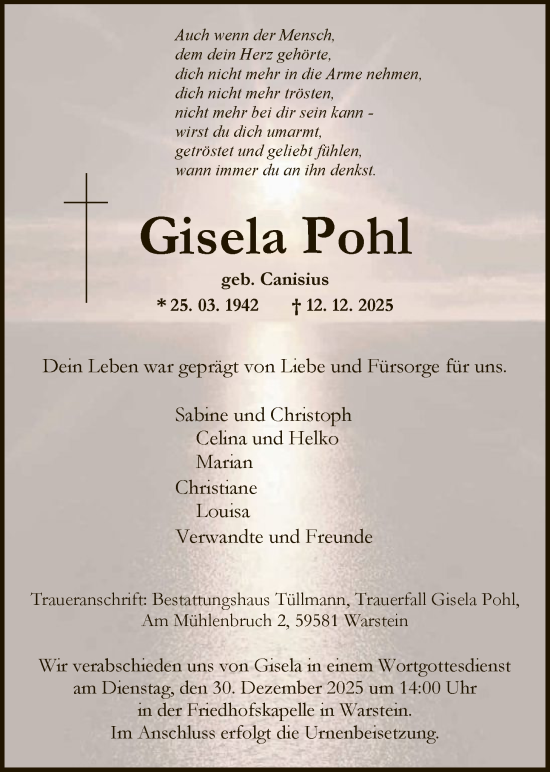 Traueranzeige von Gisela Pohl von HASO