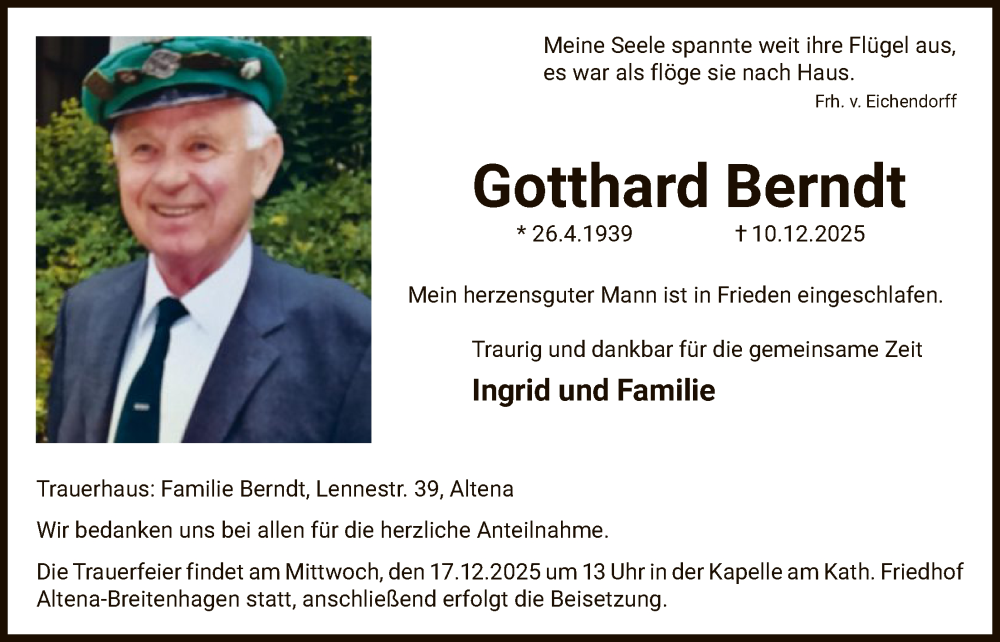  Traueranzeige für Gotthard Berndt vom 17.12.2025 aus HALN