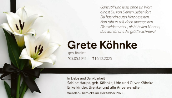 Traueranzeige von Grete Köhnke von HASK