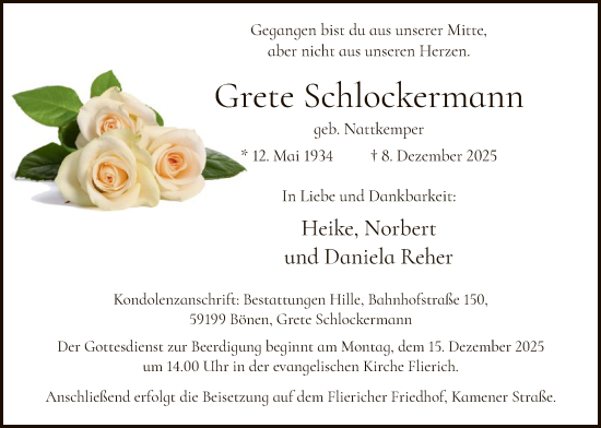 Traueranzeige von Grete Schlockermann von HAWA