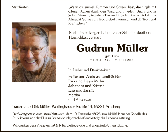 Traueranzeige von Gudrun Müller von HASK