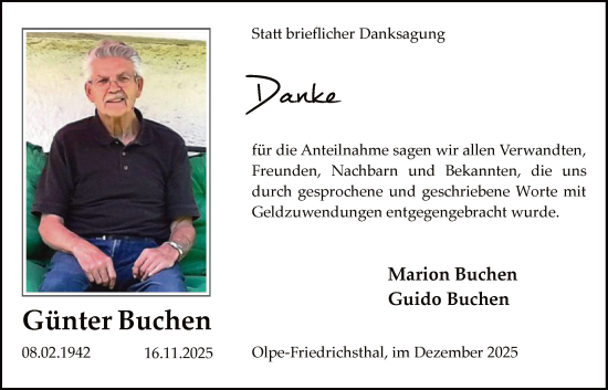 Traueranzeige von Günter Buchen von HASK