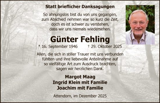 Traueranzeige von Günter Fehling von HASK