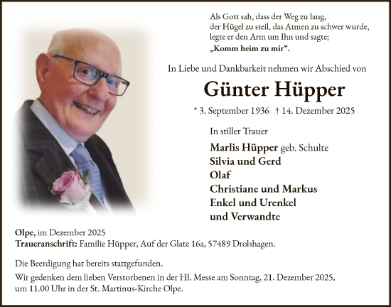 Traueranzeige von Günter Hüpper von HASK