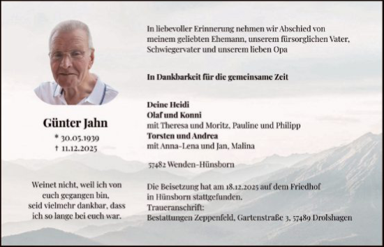 Traueranzeige von Günter Jahn von HASK