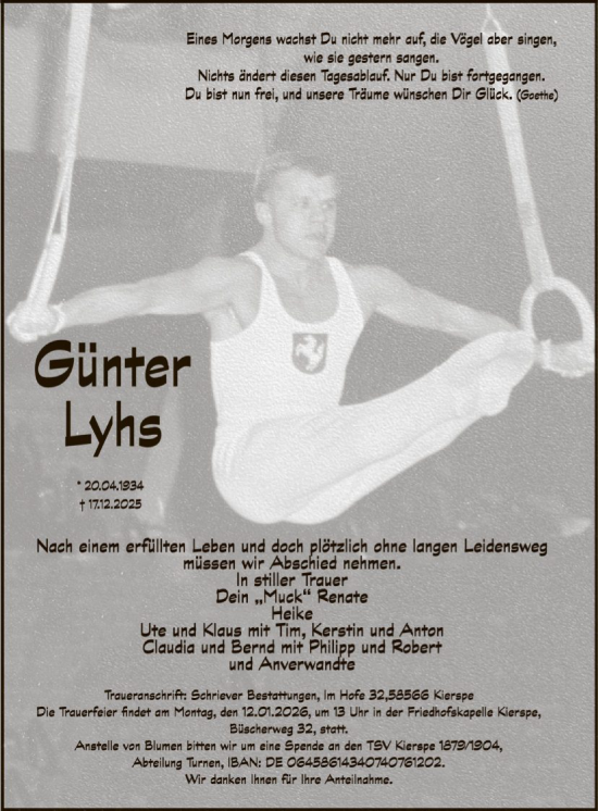 Traueranzeige von Günter Lyhs von HALN