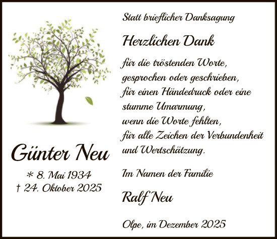 Traueranzeige von Günter Neu von HASK