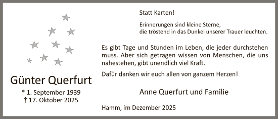 Traueranzeige von Günter Querfurt von HAWA