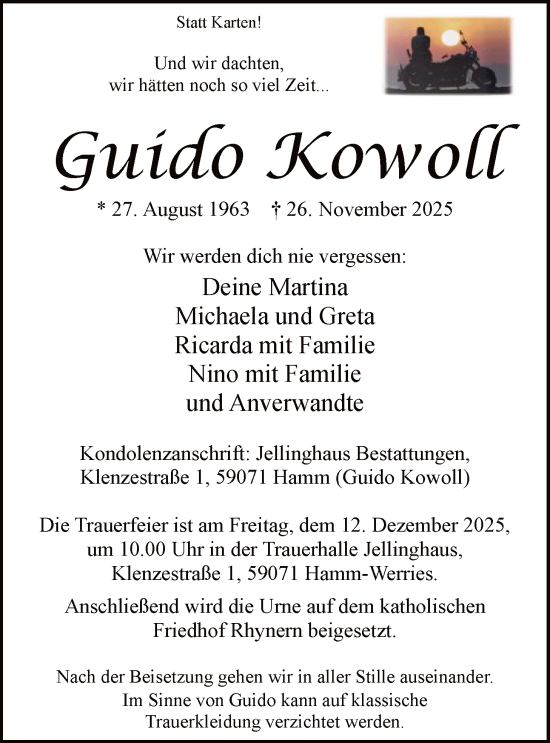 Traueranzeige von Guido Kowoll von HAWA