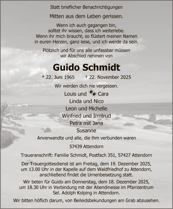 Traueranzeige von Guido Schmidt von HASK