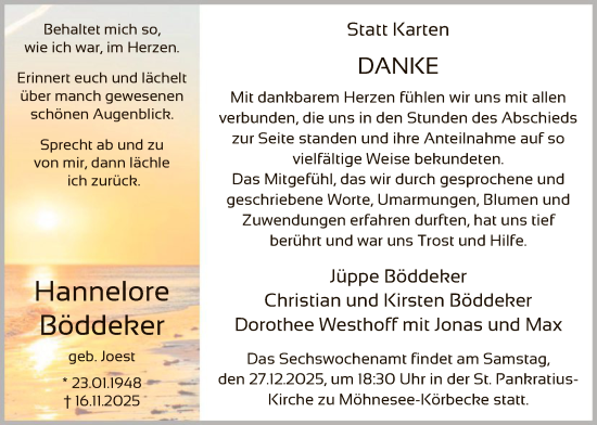 Traueranzeige von Hannelore Böddeker von HASO
