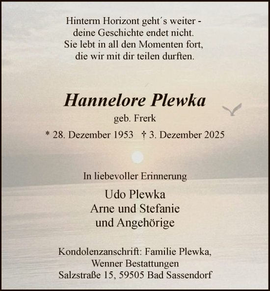 Traueranzeige von Hannelore Plewka von HASO