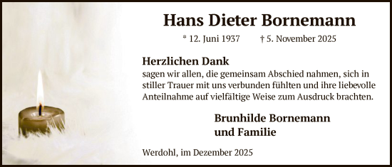 Traueranzeige von Hans Dieter Bornemann von HALN