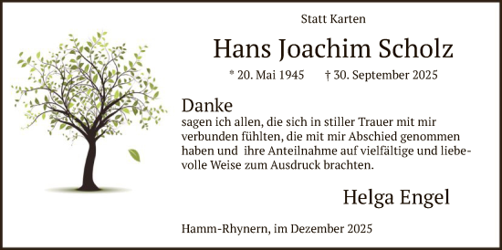 Traueranzeige von Hans Joachim Scholz von HAWA