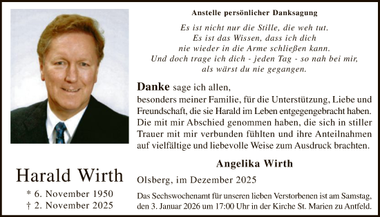 Traueranzeige von Harald Wirth von HASK