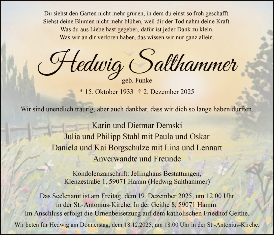 Traueranzeige von Hedwig Salthammer von HAWA