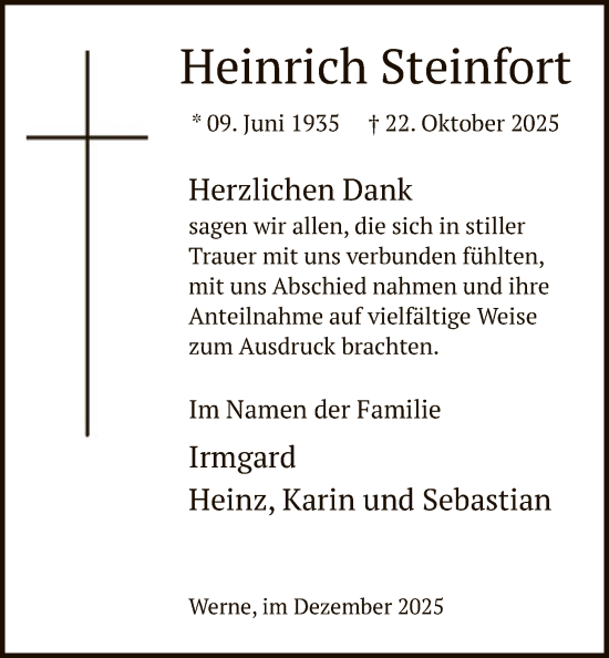 Traueranzeige von Heinrich Steinfort von HAWA