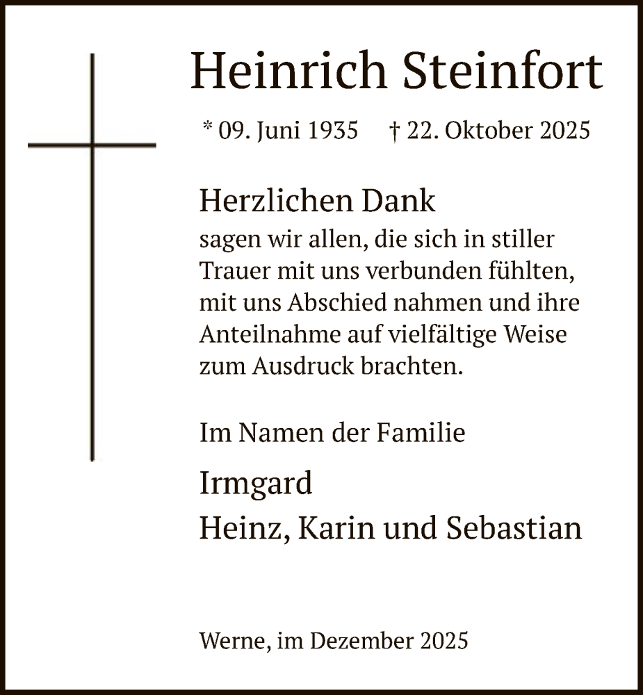  Traueranzeige für Heinrich Steinfort vom 27.12.2025 aus HAWA