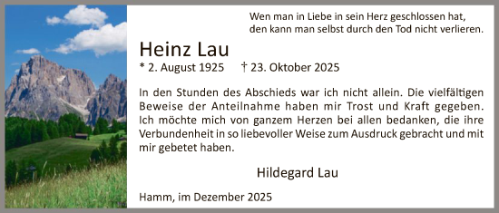 Traueranzeige von Heinz Lau von HAWA