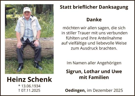 Traueranzeige von Heinz Schenk von HASK