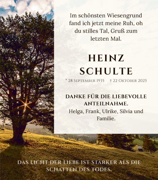 Traueranzeige von Heinz Schulte von HASK