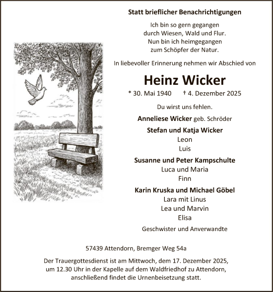 Traueranzeige von Heinz Wicker von HASK