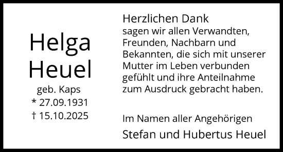 Traueranzeige von Helga Heuel von HASK