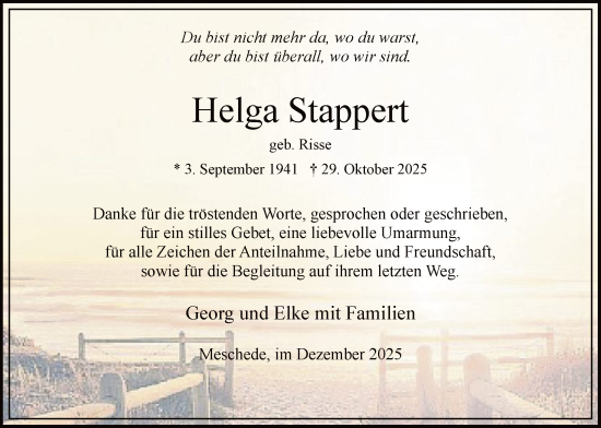 Traueranzeige von Helga Stappert von HASK