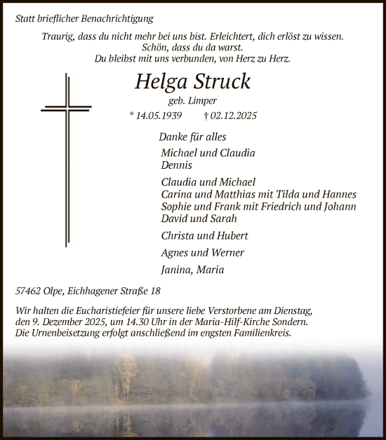 Traueranzeige von Helga Struck von HASK