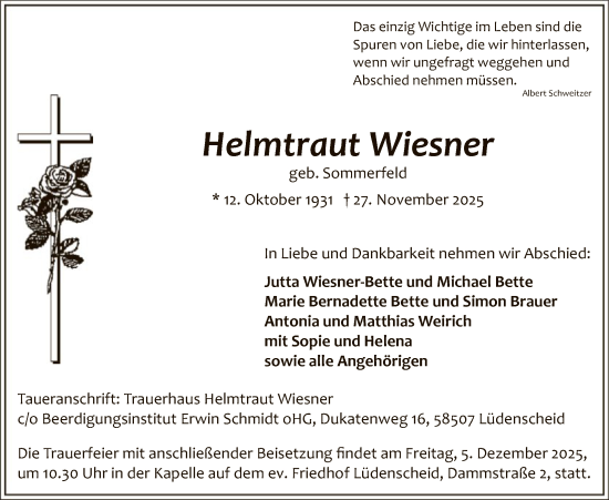 Traueranzeige von Helmtraut Wiesner von HALN
