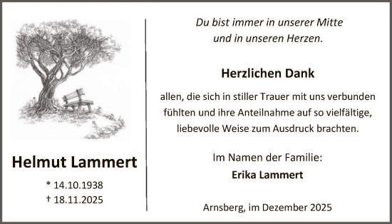 Traueranzeige von Helmut Lammert von HASK