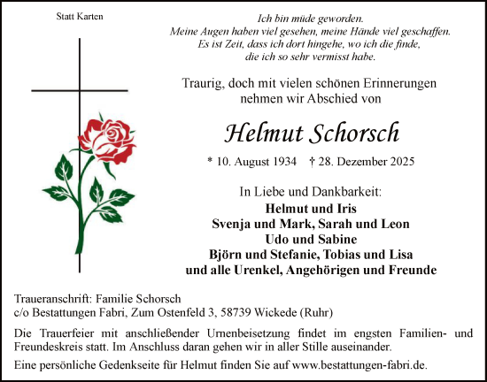 Traueranzeige von Helmut Schorsch von HASO