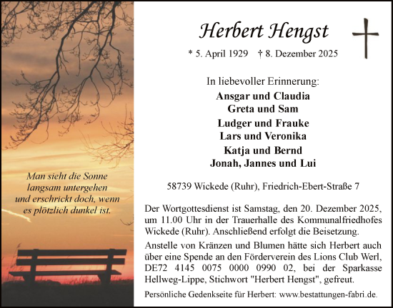 Traueranzeige von Herbert Hengst von HASO