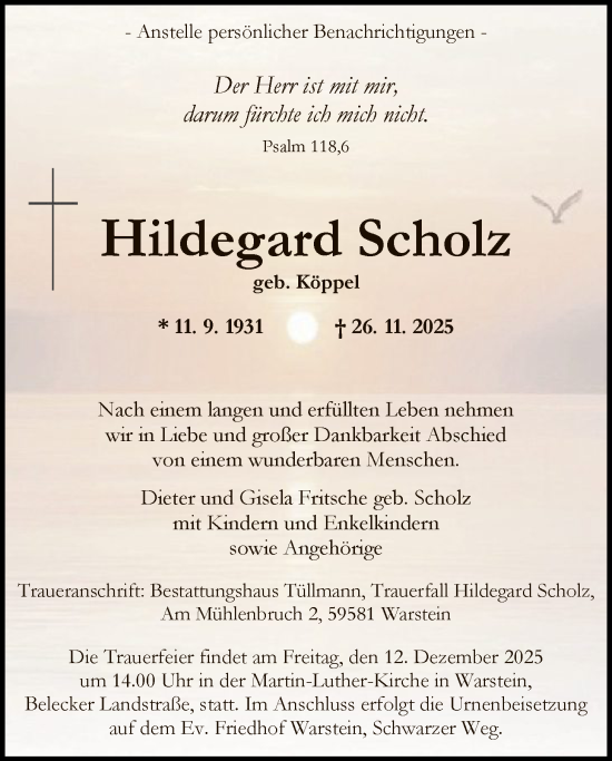 Traueranzeige von Hildegard Scholz von HASO