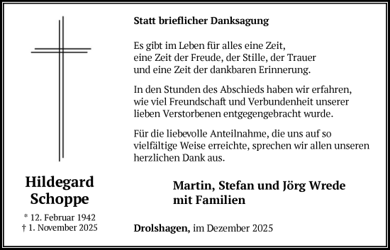 Traueranzeige von Hildegard Schoppe von HASK