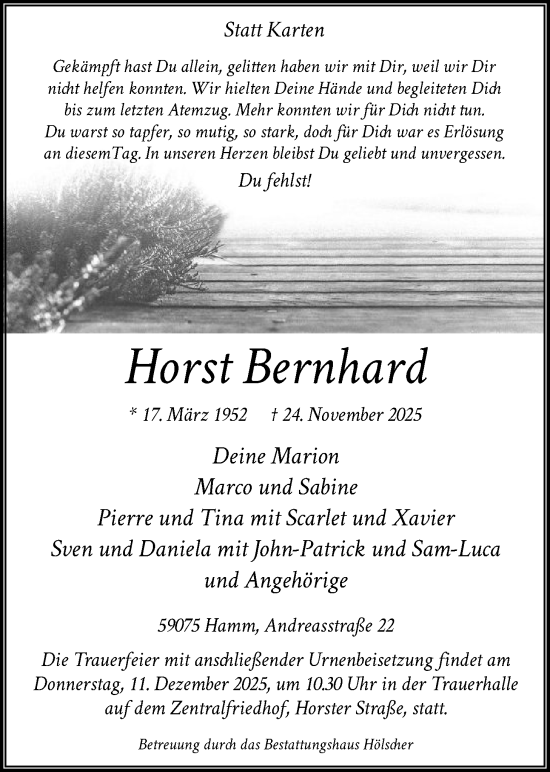 Traueranzeige von Horst Bernhard von HAWA