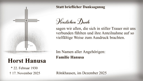 Traueranzeige von Horst Hanusa von HASK