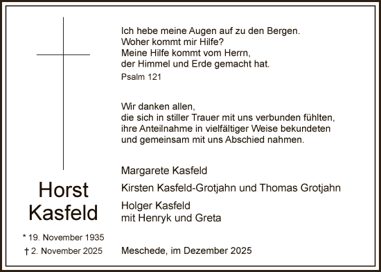 Traueranzeige von Horst Kasfeld von HASK