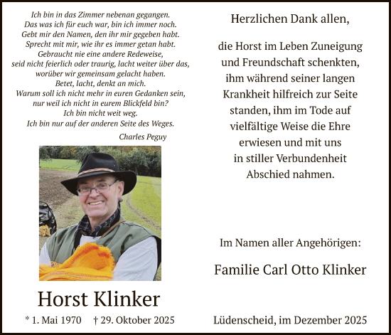 Traueranzeige von Horst Klinker von HALN