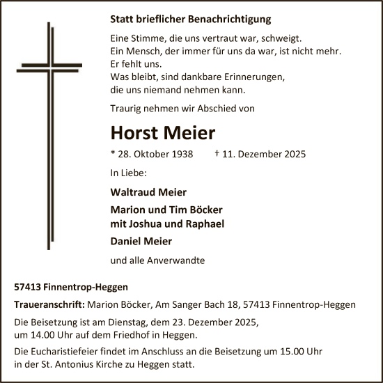 Traueranzeige von Horst Meier von HASK