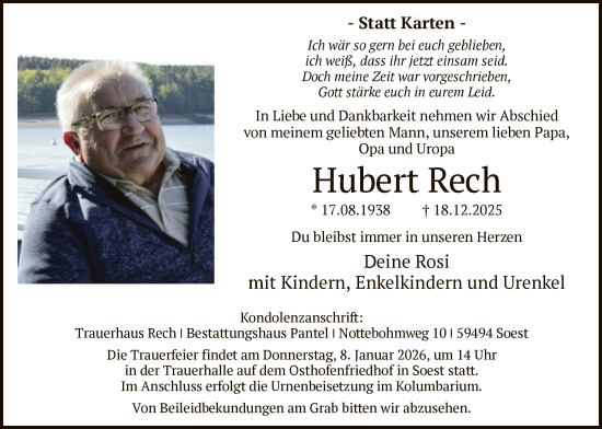 Traueranzeige von Hubert Rech von HASO