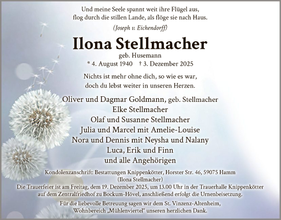 Traueranzeige von Ilona Stellmacher von HAWA