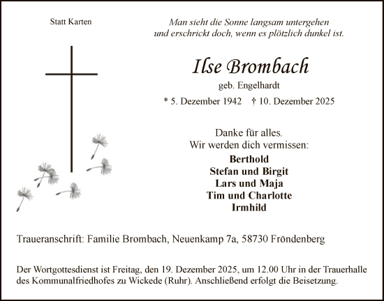Traueranzeige von Ilse Brombach von HASO