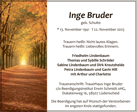 Traueranzeige von Inge Bruder von HALN