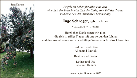 Traueranzeige von Inge Schröger von HASK