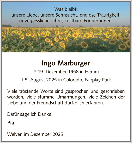 Traueranzeige von Ingo Marburger von HAWA