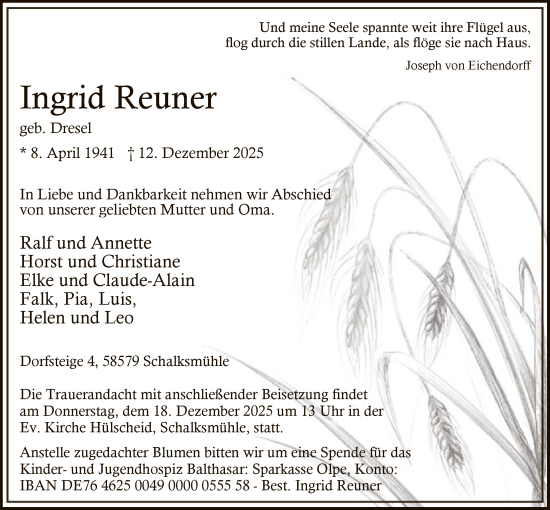 Traueranzeige von Ingrid Reuner von HALN